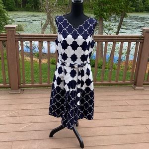 Sleeveless navy/white belted Talbots Dress size 10